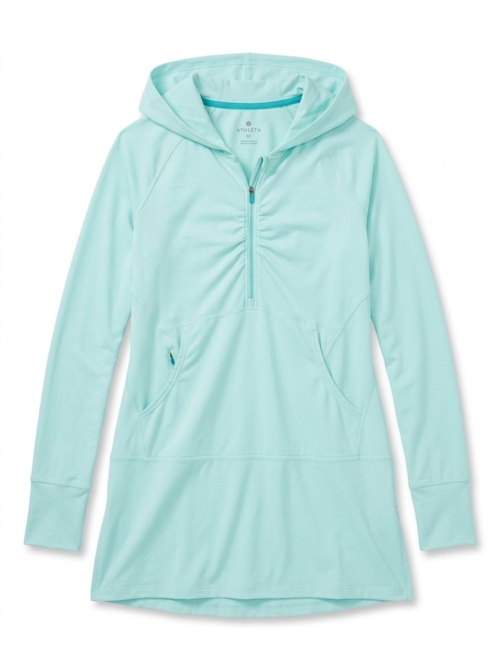 Athleta Medium Aqua Hooded UPF 50+ Sun Coverup Dress Swim Shirt Thumbholes